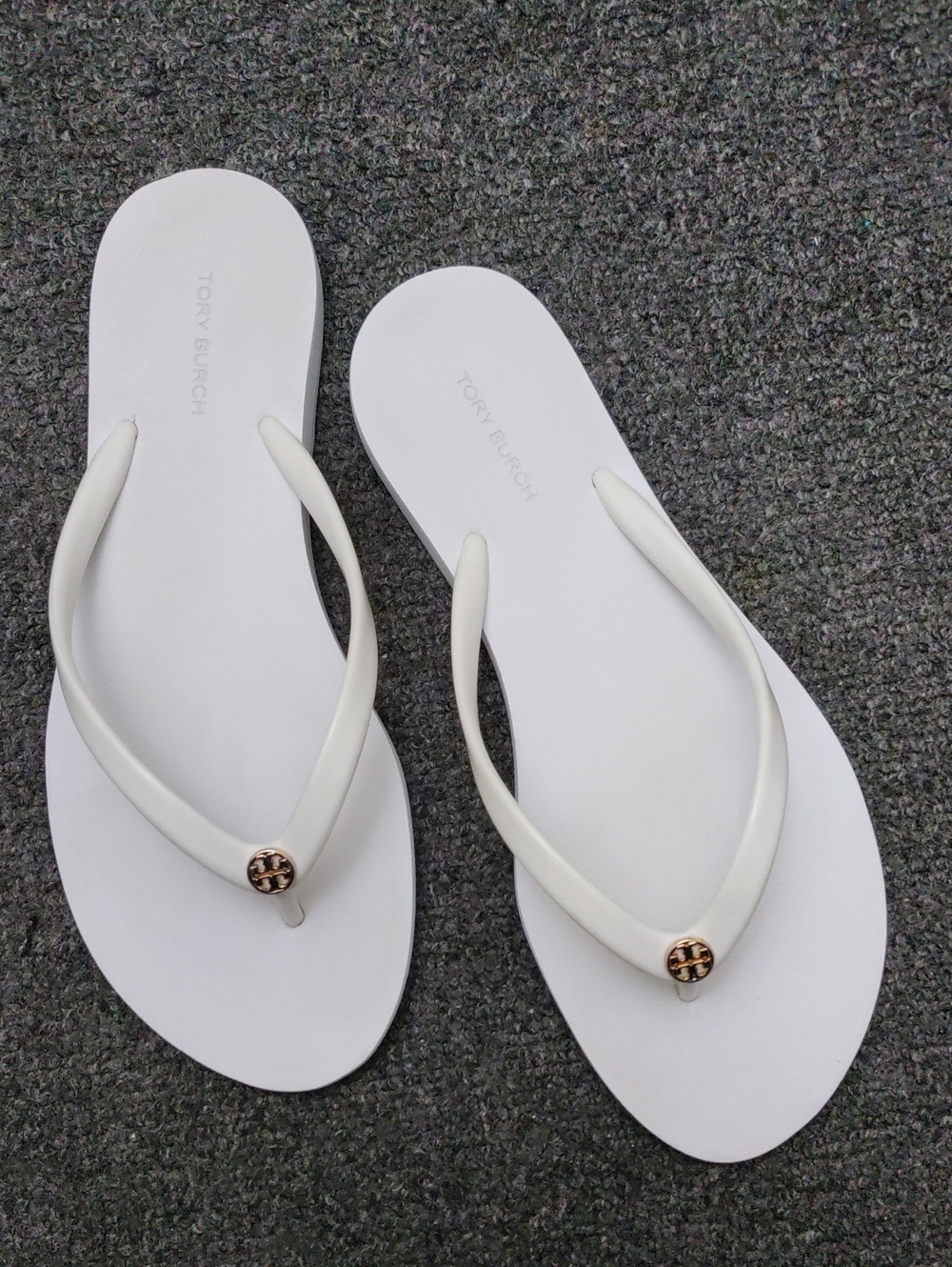 Tory Burch White Logo Thong Sandals with Gold Accent